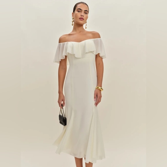 NWT Reformation Charee Dress Eggshell Ivory Off Shoulder Bridal | US 2 UK 6 - Picture 1 of 14